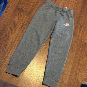 Nike Kids Gray Joggers with Pink Logo